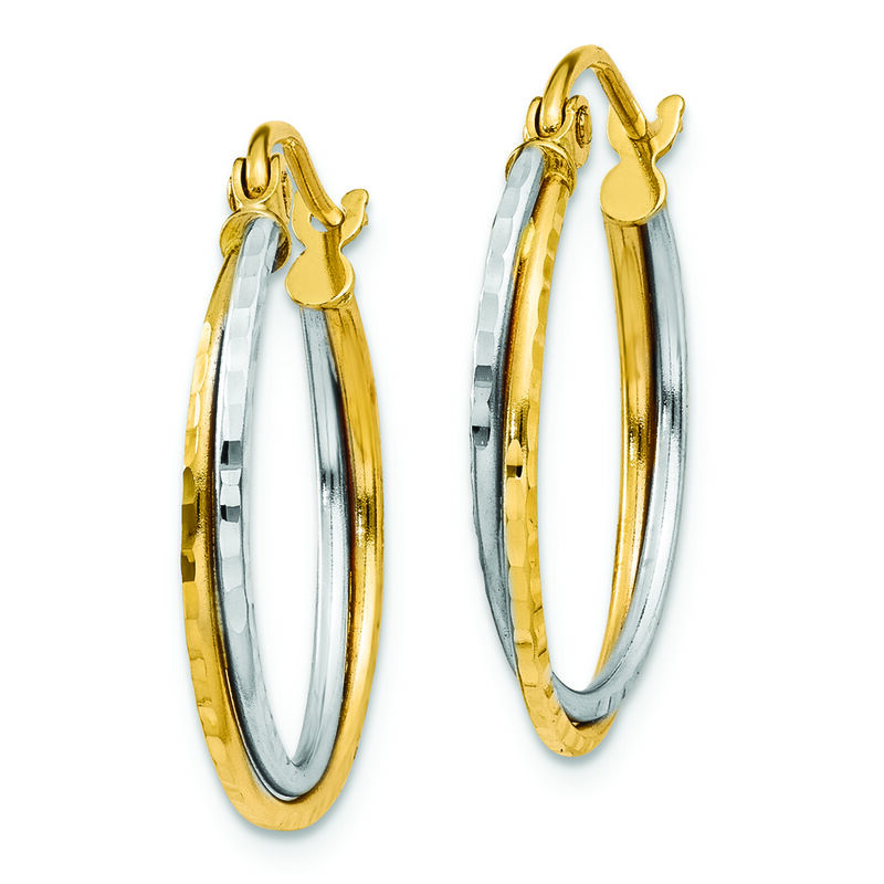 Twist Two Tone Hoop Earrings in 14k Yellow Gold image number null